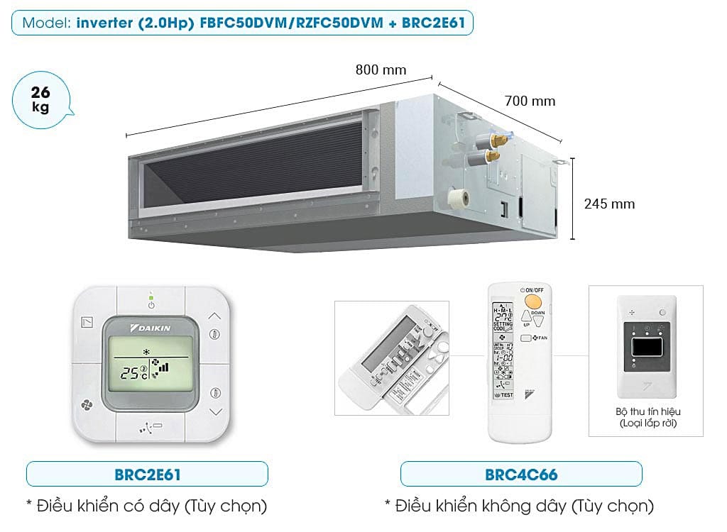 may lanh giau tran noi ong gio daikin inverter 20hp fbfc50dvmrzfc50dvm brc2e61 kich thuoc